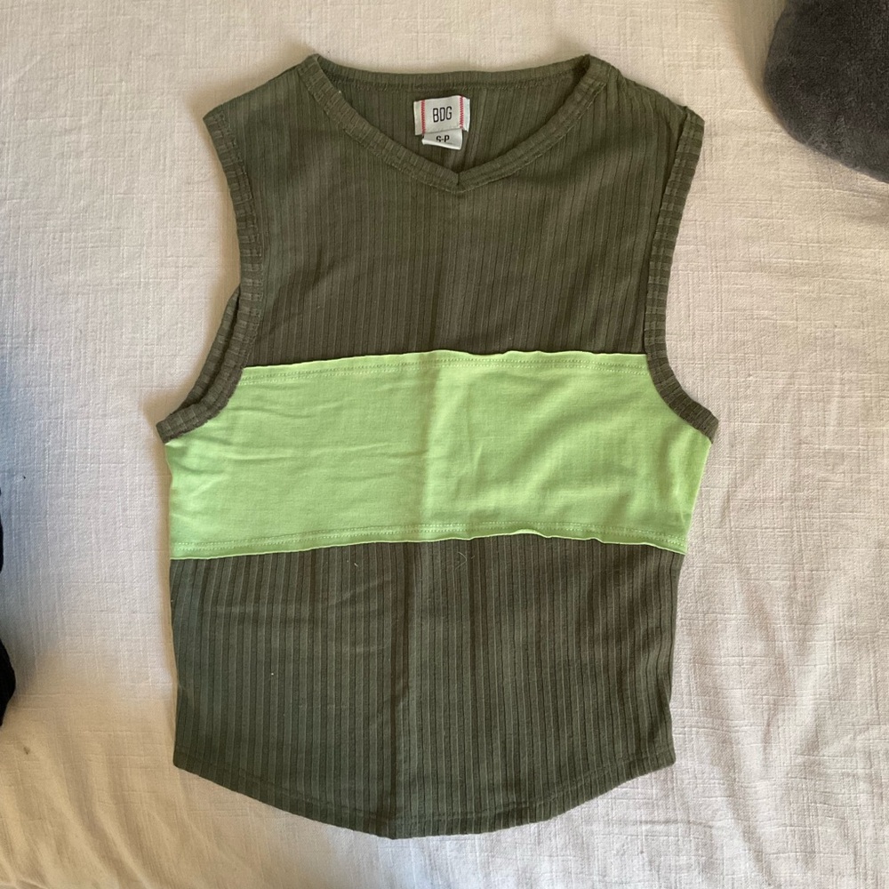 Green Sleeveless Top with Lime Stripe